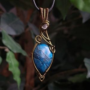 Handmade Blue Agate & Clear Quartz Crystal Pendant